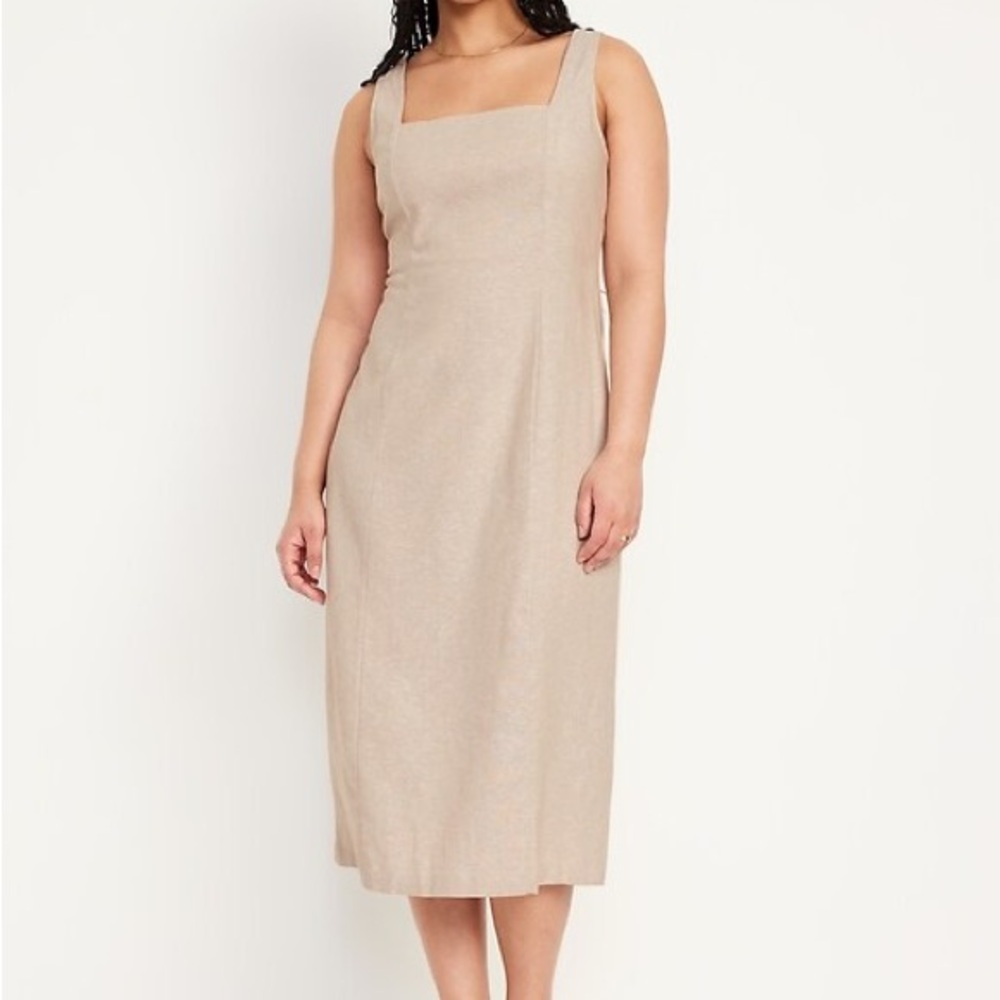 Old Navy Sleeveless Linen Blend Beige Midi Dress